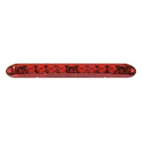 Rectangular LED clearance light with red lens, screw mount, and blunt cut wires. Overall height 1 3/16 in. SAE P3 rated for side and rear identification on trailers, trucks, and heavy equipment