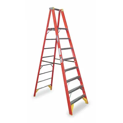 WERNER Platform Stepladder: 8 ft Ladder Size, Fiberglass, 300 lb Load Capacity - Non-Conductive Fiberglass Platform Stepladders