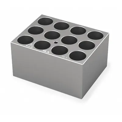 IKA Dry Block: Anodized Aluminum, 3 3/4 in Overall Wd, 3 in Overall Lg, 12 Wells - Dry Bath Blocks