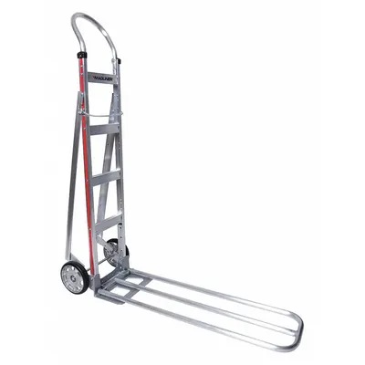 MAGLINER General Purpose Hand Truck: 500 lb, Single-Loop, Silver, Aluminum, Tread on Core - Extended Folding Nose Hand Trucks