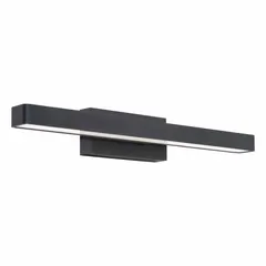 Wall-mounted decorative vanity fixture with integrated LED. Provides 1000 lumens with selectable color temperatures (2700K/3000K/3500K/4000K/5000K). Operates on 120-277V AC, consumes 20W, and is dimmable. Black finish. Suitable for bathrooms, dressing areas, or hallways.