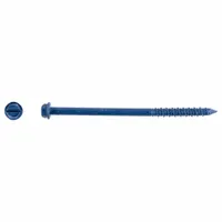 Steel hex-head concrete screw anchor with self-threading tip, 1/4-inch diameter, removable. Suitable for fastening fixtures, brackets, and equipment to concrete, brick, or block. Supplied in a 100-pack