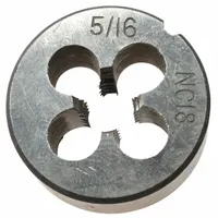 This alloy steel die is used for cutting external threads on bolts, studs, and rods. It has a 1-inch width and is designed for 5/16-18 UNC threads. Suitable for maintenance, repair, and fabrication tasks