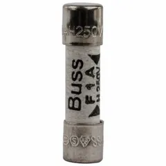 Fast-acting cylindrical fuse rated 1 A at 250 V AC. Non-indicating design in a 5 mm x 20 mm form factor. Suitable for overcurrent protection in control panels, power supplies, and instrumentation circuits requiring rapid response.