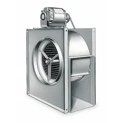 Belt-drive blower with integrated drive pack for industrial ventilation and air movement. Delivers 1020 cfm at 1/3 hp, powered by a 230/460V AC three-phase open motor with clockwise rotation. Suitable for moderate-duty exhaust and supply air applications in factories, warehouses, and commercial buildings.