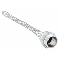 Straight metallic cord grip with mesh strain relief, aluminum body, galvanized steel external strain relief. 1-1/4 in MNPT box connection, accepts cord diameters 0.97 to 1.25 in. Rated for Class II, Division 1 & 2 hazardous locations. Used for securing and sealing cables in environments with combustible dust