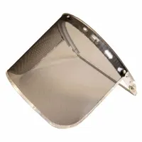 This face shield assembly features a clear metal visor with aluminum construction, designed for use with Bullard hard hats, specifically Model C34. It provides impact and splash protection in industrial environments such as machining, welding, and general plant safety applications