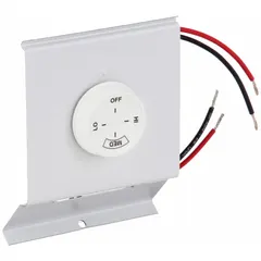 This unit mount thermostat controls electric baseboard heaters in residential or light commercial spaces. It features a mechanical selector dial with a control range of 40° to 100°F. The white housing houses a 2-pole switch rated for 120/208/240/277V AC.