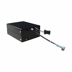 Battery box assembly designed for use with Magliner motorized hopper carts. Constructed with plastic and steel components in a black finish. Provides power for motorized operation in material handling applications.