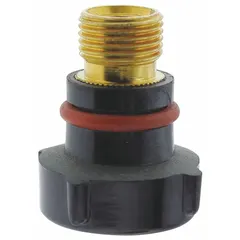 Short back cap for plasma cutting torches. Secures electrode and internal components in the torch head, ensuring proper alignment and gas flow. Sold as a 2-pack. Reference number 57Y04.