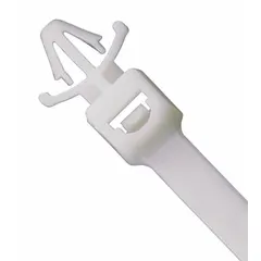 Natural-colored wing push mount cable tie with 6-inch nominal length, 1 1/4-inch maximum bundle diameter, and 0.45-inch width. Designed for securing and routing wire bundles in electrical panels, control cabinets, and industrial equipment. Push-mount design allows tool-free installation into pre-drilled holes. Supplied in a 500-piece pack.