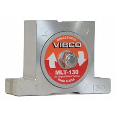 Aluminum pneumatic vibrator delivering 75 lbf at 80 psi, 10,500 vpm, 68 dBA. Continuous duty with 1/8 in NPT inlet. Used to prevent material bridging in hoppers, chutes, and conveyors.