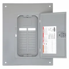 Non-vented load center cover with door for flush mounting on Square D QO load centers. Compatible with enclosure box QO120M100P and load center models QO120L125PG, QO116M100P, and QO120M100P. NEMA 1 rated for indoor use in residential and light commercial electrical panels.