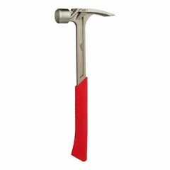 This 28 oz framing hammer features a one-piece steel handle and a milled plain grip for secure handling. The straight claw is suited for prying and nail pulling in framing and general construction tasks. Overall length is 16 inches.