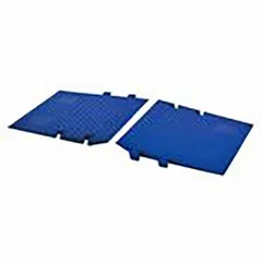 Blue polyurethane ramp module with one channel, designed as an accessibility add-on for cable ramps. Features a T-shaped connection style and accommodates cables up to 1 1/4 inches in diameter. Measures 21 3/4 inches wide, 2 1/4 inches high, and 38 1/2 inches long. Used to create level pathways over cables or hoses for wheelchairs, carts, and pedestrian traffic.