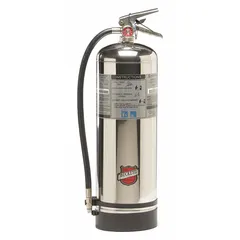 This BUCKEYE fire extinguisher is a 2.5 gallon water-type unit with a 2A rating for Class A fires involving ordinary combustibles such as wood, paper, and cloth. It is suitable for use in industrial settings like warehouses, workshops, and manufacturing floors.