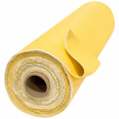 This medium-duty welding blanket roll is made of acrylic-coated fiberglass in yellow, measuring 40 inches wide by 150 feet long. It is used to contain sparks, slag, and molten metal during welding, cutting, and grinding operations, protecting nearby equipment and work surfaces.