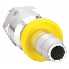 This 6061-T6 aluminum push-on barbed hose fitting features a male x male straight configuration with a 3/8 in hose barb and 1/4 in NPT thread. Suitable for connecting hoses in air, water, and chemical fluid transfer systems.