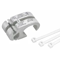 Copper H-tap compression connector for splicing or tapping copper conductors in power distribution. Accommodates 6 AWG (Code) tap conductor and 2 AWG run conductor, with minimum run wire size 8 AWG (Flex). Brown color code, PH2 die code.