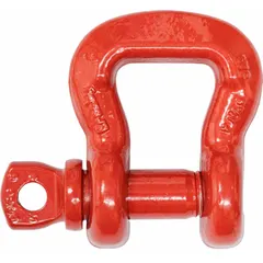 Sling shackle for lifting applications, rated at 13,000 lb working load limit. Compatible with sling widths up to 1 1/2 in. Red body finish. Used in rigging to connect slings to loads or lifting hardware.