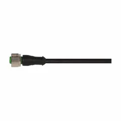 Single-ended cordset with a black PUR jacket, designed for twisting applications. Features an M12 female straight connector on one end and bare wire on the other. Rated IP65, with 5 pins, 22 AWG wire, and 4 A max current. Suitable for connecting sensors and actuators in industrial automation where flexible wiring is required.