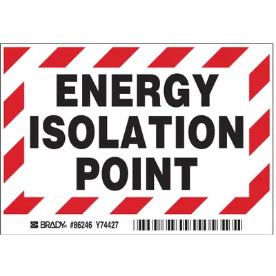 BRADY 86246 Energy Isolation Point Sign, Adhesive Mount, 3 1/2 x 5 in, 5 Pack - Energy Isolation Point Signs