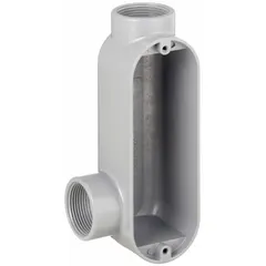 Aluminum LL - 90° elbow type conduit outlet body with a 1-1/2 in trade size and 30.8 cu in body capacity. Features a threaded hub and powder-coated finish. Designed for use with IMC to provide a pull point or junction in conduit systems, allowing a 90-degree change in direction while maintaining wire-pulling access.