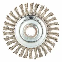 This stainless steel wire wheel brush is designed for weld cleaning on stainless steel surfaces. It removes slag, discoloration, and oxidation from weld beads without contaminating the metal. The brush features a 4-inch diameter, 3/16-inch face width, and a 5/8-11 threaded arbor. Suitable for fabrication, piping, and structural welding applications