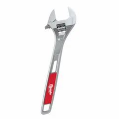 This general-purpose adjustable wrench is constructed from alloy steel with a chrome finish. It has an overall length of 14 11/32 inches and a jaw capacity of 1 5/8 inches. Suitable for tightening or loosening nuts, bolts, and fittings in plumbing, mechanical, and industrial maintenance tasks.