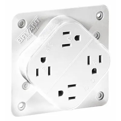 BRYANT 1254W Quad Receptacle, 5-15, White, 125V AC, 15A, 2 Pole/3 Wire - General Purpose Receptacles