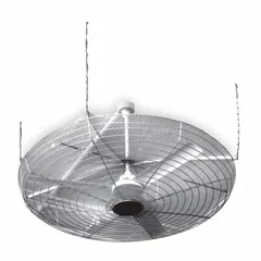 This steel fan guard with a nickel chrome-plated finish is designed for use with industrial and ceiling fans. It provides a protective barrier around the fan blades to help prevent accidental contact while allowing airflow. Suitable for factories, warehouses, and commercial facilities.
