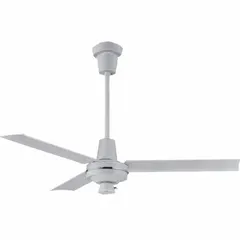 Industrial ceiling fan with 56-inch blade diameter, variable speed control, and 277V AC single-phase operation. White finish, no light kit. Suitable for large spaces requiring air circulation.