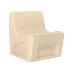Freestanding armless lounge chair with a sand-colored polyethylene seat. Includes a built-in door for discreet storage. Green Guard Gold Certified and meets UL 94 HB flammability rating. Suitable for commercial waiting areas, lobbies, and break rooms.