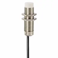 Cylindrical inductive proximity sensor with non-terminated cable, unshielded, normally open (NO) output. Accepts dual AC/DC supply voltage of 24-240V AC and 24-240V DC. Used for non-contact detection of metallic objects in industrial automation applications such as position sensing and part detection.