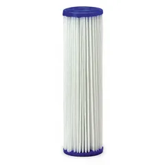 This pleated water filter cartridge uses Non-Woven Polyester media to remove sediment particles from water. With a flow rate of 10 gpm, it is suitable for residential, commercial, and industrial water systems to protect downstream equipment and improve water clarity.