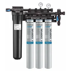 This ice machine water filter system uses carbon media to reduce chlorine taste. It has a flow rate of 5 gpm and an overall height of 29 1/2 inches. Suitable for use with commercial ice machines and refrigerators.