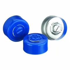 These WHEATON snap-on bottle caps are made of blue aluminum and fit 13 mm diameter lab bottles. They are unlined and non-vented, with no septa included. Each pack contains 1,000 closures. Typical applications include general-purpose sealing of sample storage and reagent containers in laboratory settings.