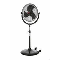 This mobile pedestal fan from Dayton is designed for home and office use. It features a steel housing and guard, a permanent split capacitor motor, and three speeds for adjustable airflow. The non-oscillating configuration directs air in a fixed path, suitable for spot cooling or general ventilation in living rooms and workspaces.