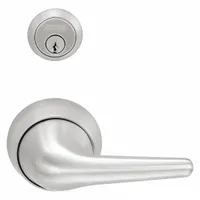 Stainless steel office lever lockset with satin stainless steel and forged brass finish. ADA compliant and ligature-resistant. F10 function with L SL1 lever design for locked/unlocked operation. Suitable for commercial and institutional doors where ligature resistance is required