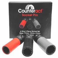 COUNTERACT Automotive Socket Set: 1/2 in Drive Size, 3 Pieces, (3) 12-Point/(3) 6-Point, Chrome (MPN CBBS12-S3)