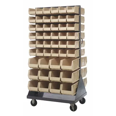 QUANTUM STORAGE SYSTEMS Mobile Louvered Floor Rack: 36 in x 24 in x 72 in, 96 Bins Included - Vertical Mobile Louvered Racks with Bins
