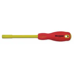 Metric insulated nut driver with a 6 mm tip size and straight round shank. Standard non-magnetized tip. Used for tightening or loosening hex fasteners in electrical and mechanical applications.
