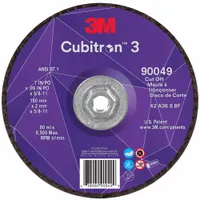 This 7-inch diameter, 0.09-inch thick cut-off wheel features ceramic grain in 36 grit for cool-cutting performance on carbon and stainless steel. The Type 27 design with a 5/8"-11 arbor fits right-angle grinders. It is suited for fabrication, metalworking, and maintenance tasks requiring fast, clean cuts with minimal heat buildup
