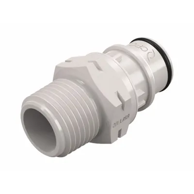 CPC Quick Connection Coupling: Straight, 1/2 in Pipe Size, Quick-Disconnect Coupler x BSPT - Polysulfone Quick-Disconnect Tube Fittings