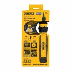 This DEWALT cordless screwdriver features a 1/4 in hex drive, delivering 44 in-lb max torque and a no-load speed of 360 RPM. The brushed motor provides reliable performance for light-duty fastening tasks such as driving screws into wood, drywall, and soft metals. Suitable for construction, woodworking, and assembly applications.