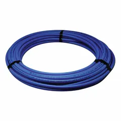 PEX Type B tubing for general plumbing applications, including hot and cold water supply lines, radiant heating systems, and hydronic piping. 1 in diameter, blue color, supplied in a 100 ft coil. Manufacturer part number Q5PC100XBLUE.