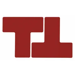 Solid red T-shaped floor marking tape with no legend, made of 8 mil thick polyester. Each piece measures 3 inches by 8 inches. Supplied in a 20-pack. Used for creating visual boundaries, hazard zones, or aisle markers in industrial facilities.