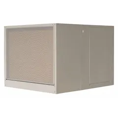 Single-inlet ducted evaporative cooler for residential use, operating on 115V AC. Measures 34 5/8 in x 42 in x 48 in. Drive package not included. Suitable for cooling open areas in dry climates.