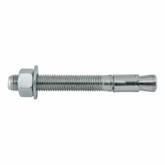 Zinc-plated steel wedge anchors for fastening into solid concrete. Each anchor has a 3/4" diameter, 3/4"-10 thread size, and 3 3/4" thread length. Suitable for securing equipment, machinery, and heavy fixtures in indoor applications. Sold in a 20-pack.