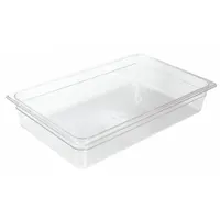 Full-size rectangular steam table pan for holding and serving hot or cold food in commercial foodservice settings. NSF certified and dishwasher safe. Overall length 20 3/4 inches, depth 4 inches